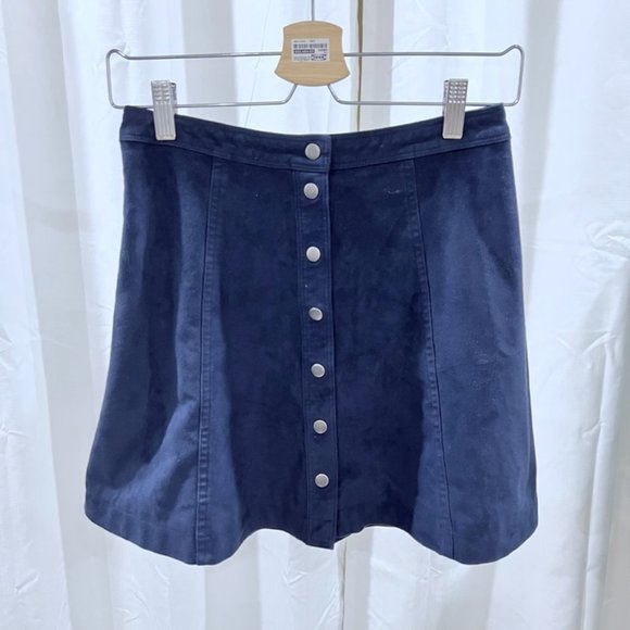 Abercrombie & Fitch Metal Button Faux Suede Navy Blue Skirt - Picture 1 of 5